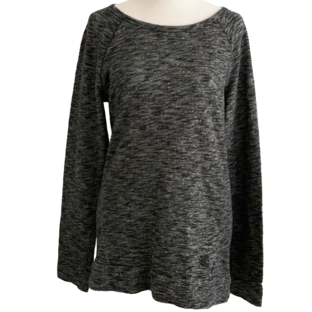EXPRESS Women’s Black White Heather Long Sleeve Open Wrap Back Cotton Pull-over